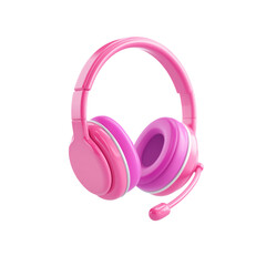 Bright pink gaming headset with microphone isolated on transparent background