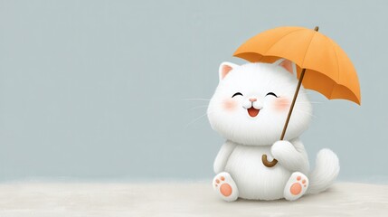Obraz premium Charming cat holding an umbrella enjoying the rain in a bright and colorful cartoon setting