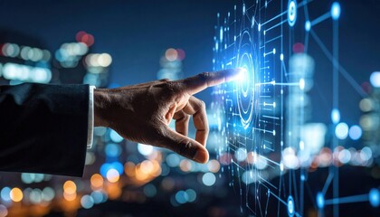 Businessman Interacting With Digital Interface At Night