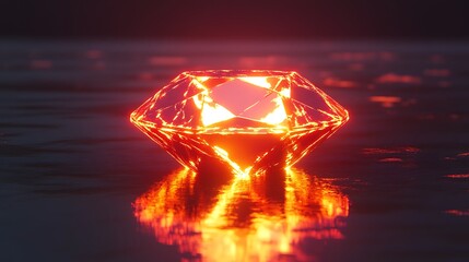 Glowing red diamond on dark water