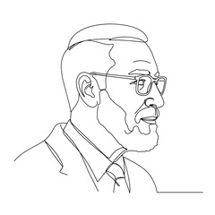 Line art portrait of a businessman wearing glasses and suit  on transparent background