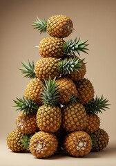Fototapeta premium Pineapple Pyramid: Golden Tropical Fruit Stack Against Beige Background