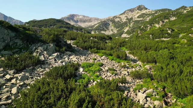 Amazing Aerial view Pirin Mountain near Vihren hut, Bulgaria