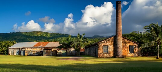 A panoramic shot of traditional architecture nestled in a serene and scenic countryside village