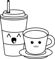 Ice coffee cup and drink hot cute kawaii cartoon 