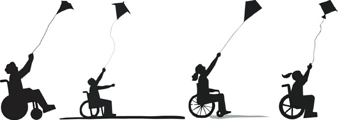 Abstract vector silhouette illustration of a dancing girl and a woman on a wheelchair