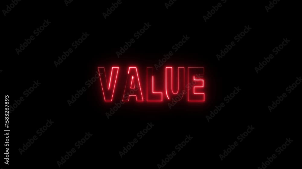 Poster dynamic neon value animation red glowing text against black background ideal for business