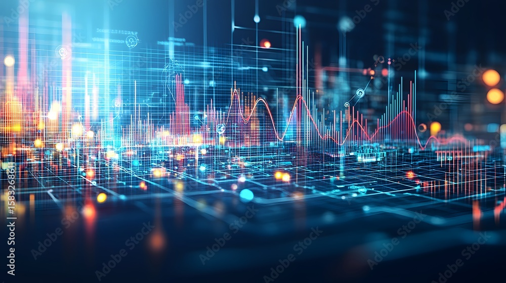 Poster abstract digital network with data visualizations.