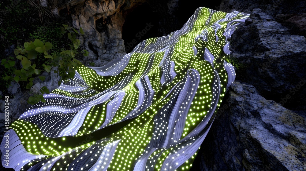 Poster abstract design of flowing fabric with luminous dots.