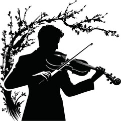 Silhouette of violinist in spring concert isolated vector style on white background