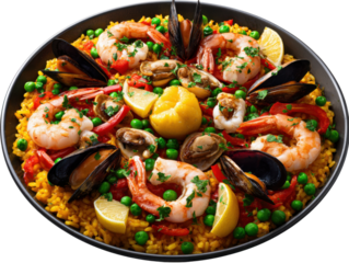 Paella Feast: A vibrant and enticing presentation of paella, a culinary masterpiece featuring an array of seafood, fresh vegetables, and aromatic rice, offering a delightful gastronomic experience.