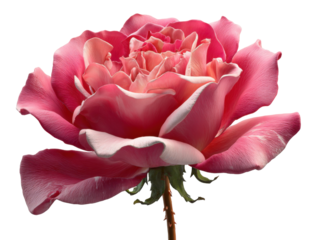 Rose flower on white: Isolated pink rose in full bloom, its delicate petals unfurl in an intricate dance of color and form.