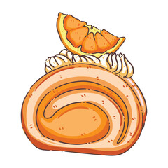 Hand-Drawn Orange Cake with Cream and Fresh Fruit