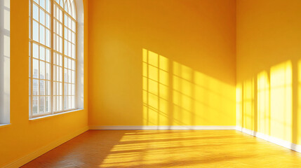 Yellow virtual empty room background backdrop banner image with window for online presentations and zoom meetings
