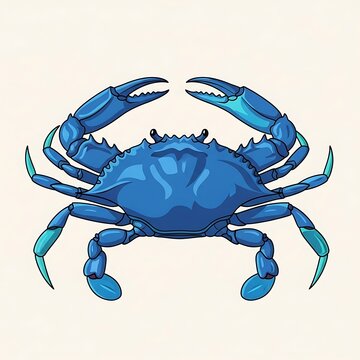 Blue crab isolated on white, with a striking silhouette and a focus on its powerful claws, a venomous symbol of the sea