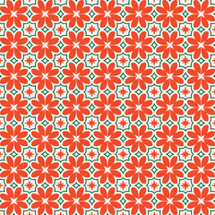 Modern Geometric Floral Pattern with Symmetrical Blossoms for Textile, Seamless Hand Drawn Floral Pattern for Stationery Design
