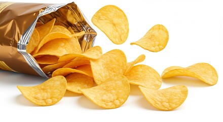 黄金色ポテトチップス 軽快に舞い散る 食欲をそそる光沢. AI Generated