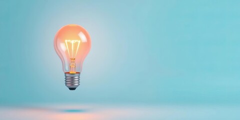 Pastel blue background, minimalist style, glowing lightbulb symbolizing new business ideas and innovation, vector, design
