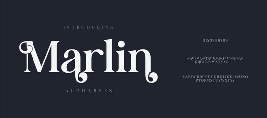 Marlin Classy elegant font, vintage type or luxury premium typeface, vector English royal alphabet.