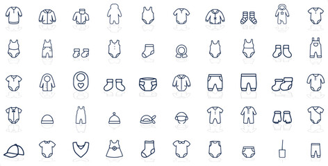 Baby Clothes Line Icons Set for Newborn and Infant Outfits.

