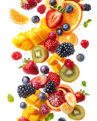 Colorful fruit mix falling on black background