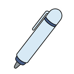 Cartoon Blue Ballpoint Pen. Stationery Vector Illustration