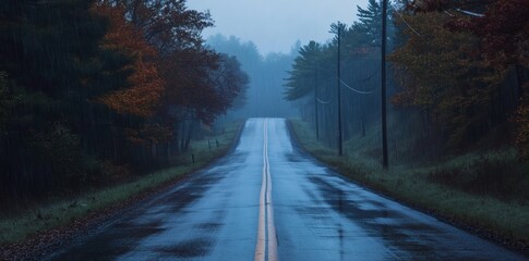 A road with a yellow line down the middle
