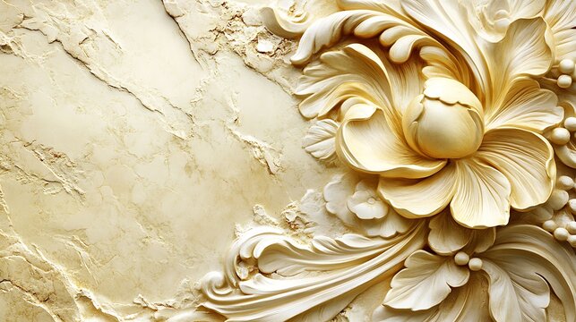 Ornate cream-colored relief design on textured background