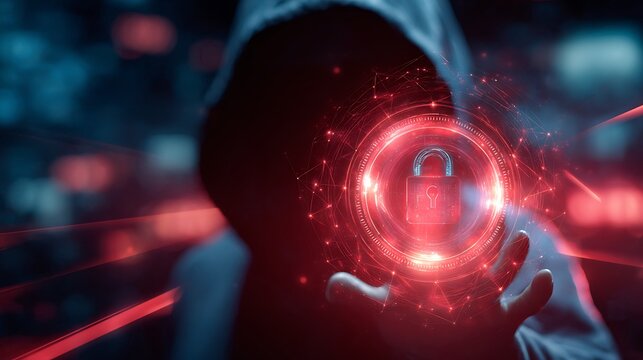 Cybersecurity Concept with Lock and Digital Protection