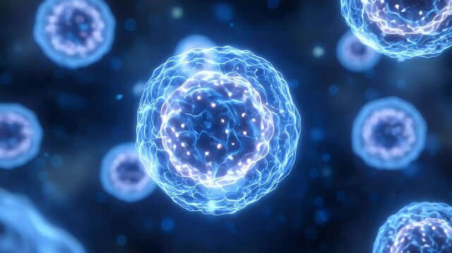 glowing blue tones, abstract representation of chemotherapy drugs targeting dividing cancer cells in bloodstream