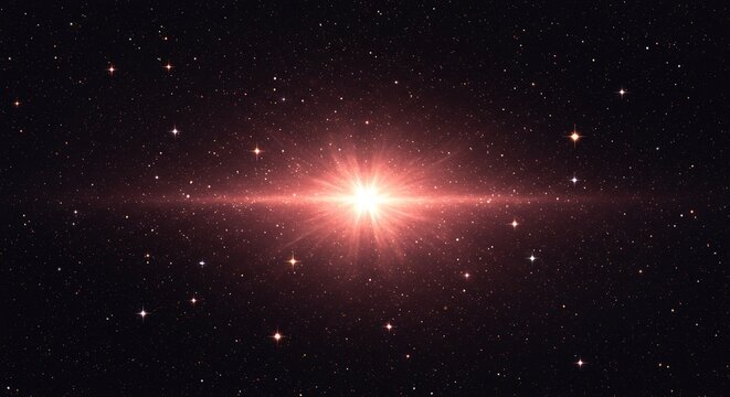 深紅の星、輝く宇宙空間 鮮やかな光線、神秘的背景. AI Generated