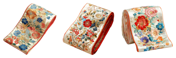 Set of Bridal Sash with Intricate Multicolor Floral Embroidery on Luxurious Silk Fabric