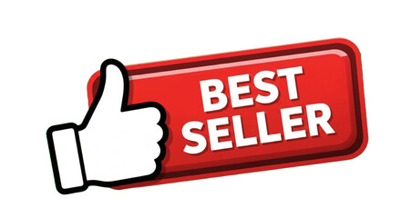Simple Red Best Seller Tag with Thumbs Up Vector - Clean 3D Badge Design for Online Store Marketing