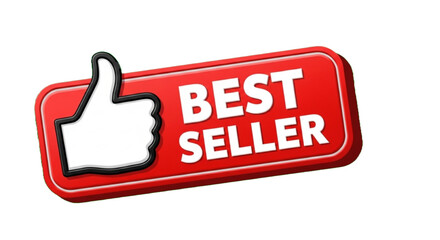 Simple Red Best Seller Tag with Thumbs Vector - Badge Design for Online Store Marketing