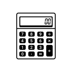 Simple black calculator showing zero on digital display, icon 