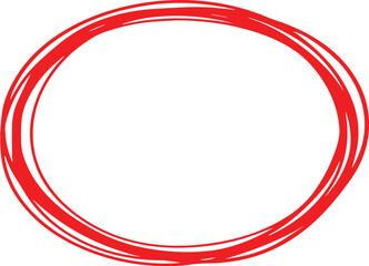 Red circle mark on transparent background. Bright red scribble ovals and bubbles to circle and highlight text. Highlight circle icon