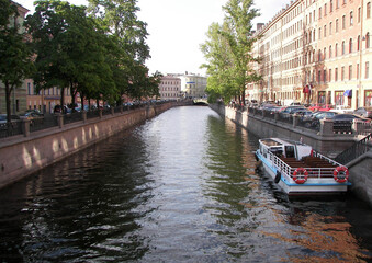 river pleasure boat in Saint Petersburg in spring