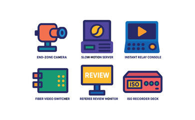 Fototapeta premium Illustrated sports technology equipment icons set