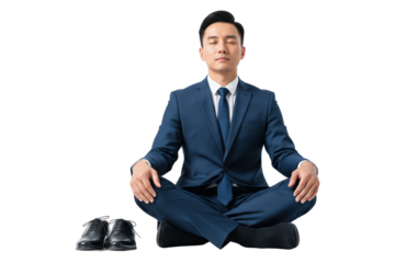 Calm Businessman in Suit Meditating in Lotus Position with Eyes Closed