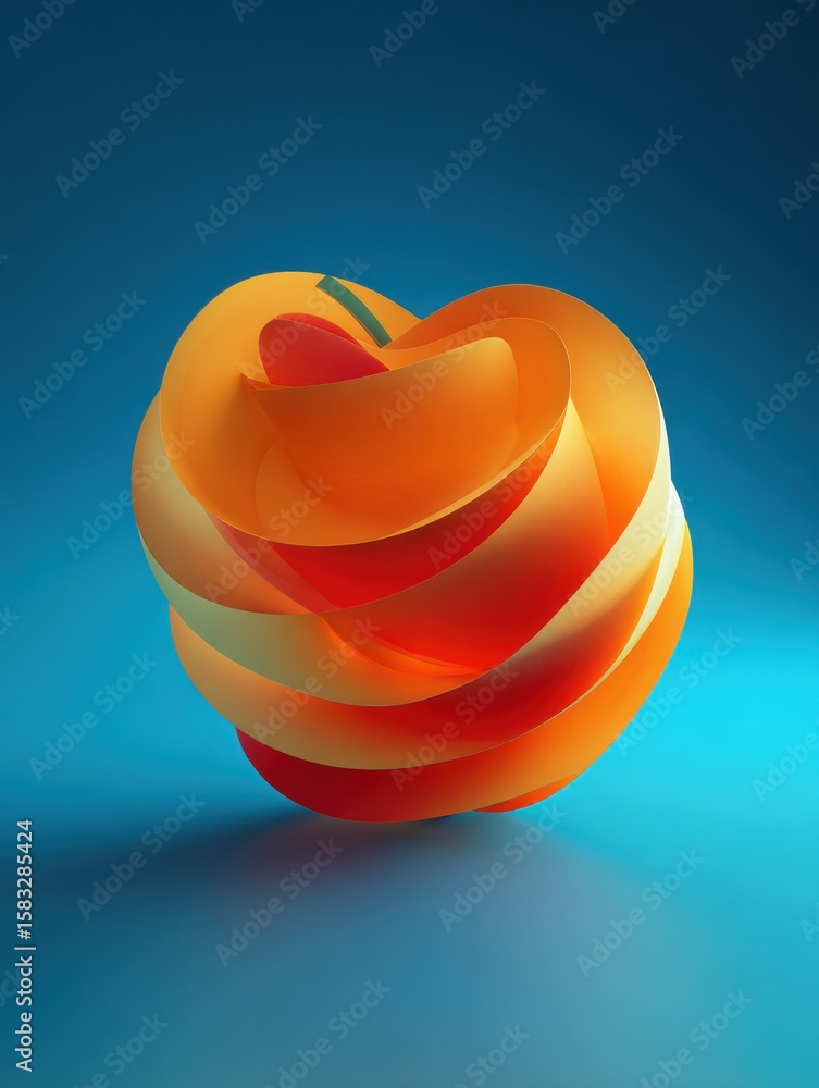 Poster rotating 3d apple icon with soft gradients on a minimalist background offering a modern and artistic