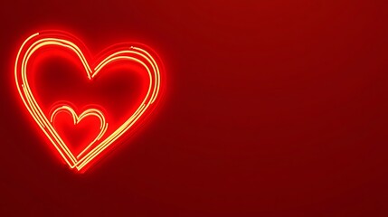 Neon heart graphic on red background