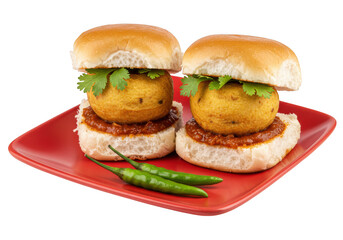 Delicious vada pav indian street food meal isolated on transparent background