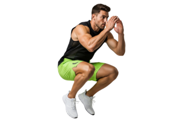Energetic Man Performing Jump Squat Exercise