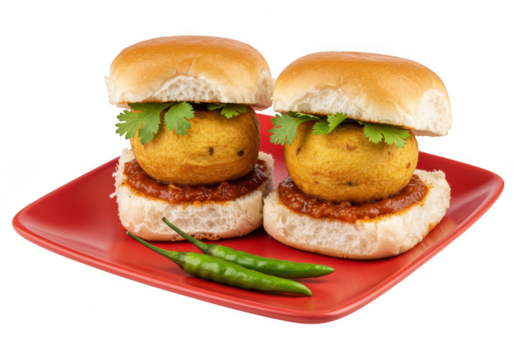 Delicious vada pav indian street food meal isolated on transparent background