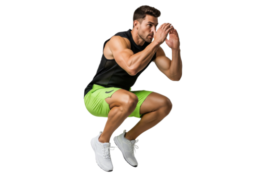 Energetic Man Performing Jump Squat Exercise