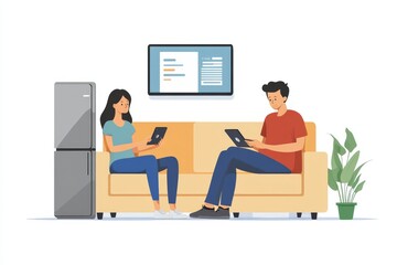 People using mobile bank applications to pay bills at home,  digital payments for convenience and efficiency, Generative AI