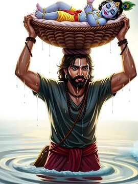 Vasudeva Carrying Baby Krishna in a Basket