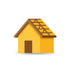 A charming yellow house icon with a brown door and roof, set against a clean white background, evokes feelings of home, safety, and simple living.