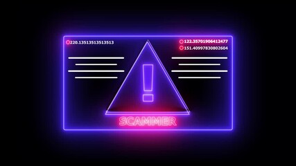 Digital security alert with scammer warning graphic neon concept
