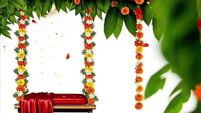 Swing with Red Cloth Illustration for Hariyal Teej